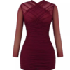 High Waist Pleated Long Sleeve Dress