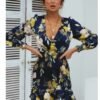 Printed V-Neck Dress with Cross Elastic Waist