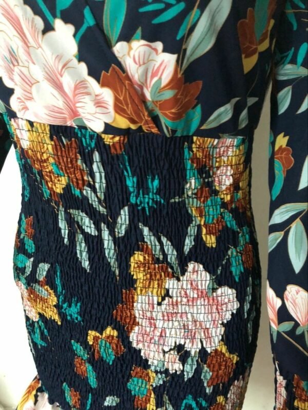 Printed V-Neck Dress with Cross Elastic Waist