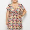 Printed Deep V-Neck Dress with Elastic Waist