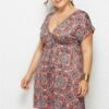 Printed Deep V-Neck Dress with Elastic Waist