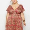 Printed Deep V-Neck Dress with Elastic Waist