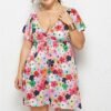 Printed Deep V-Neck Dress with Elastic Waist