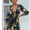 Printed V-Neck Dress with Cross Elastic Waist