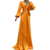 Fitted Waist Pleated Long Sleeve Slimming Dress