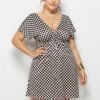 Printed Deep V-Neck Dress with Elastic Waist