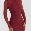 High Waist Pleated Long Sleeve Dress