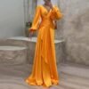 Fitted Waist Pleated Long Sleeve Slimming Dress