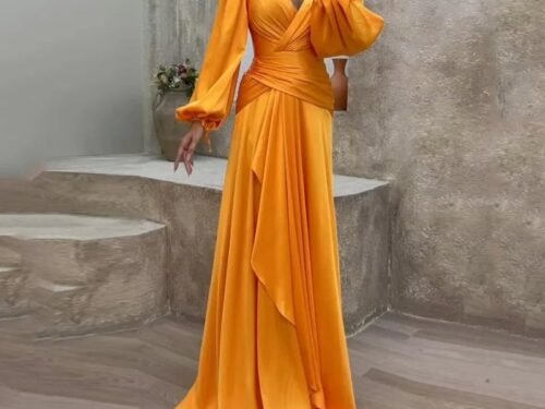 ddaffc35 Fitted Waist Pleated Long Sleeve Slimming Dress