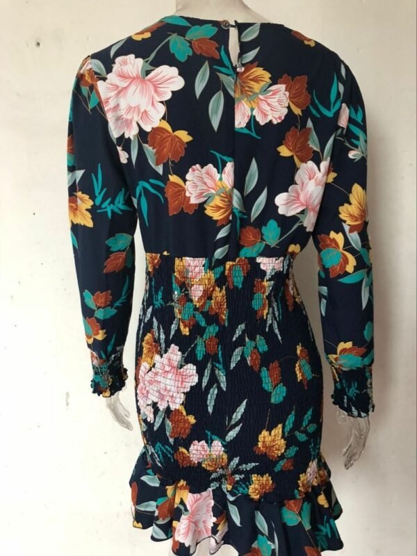 Printed V-Neck Dress with Cross Elastic Waist