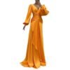 Fitted Waist Pleated Long Sleeve Slimming Dress