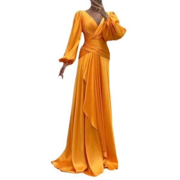 Fitted Waist Pleated Long Sleeve Slimming Dress